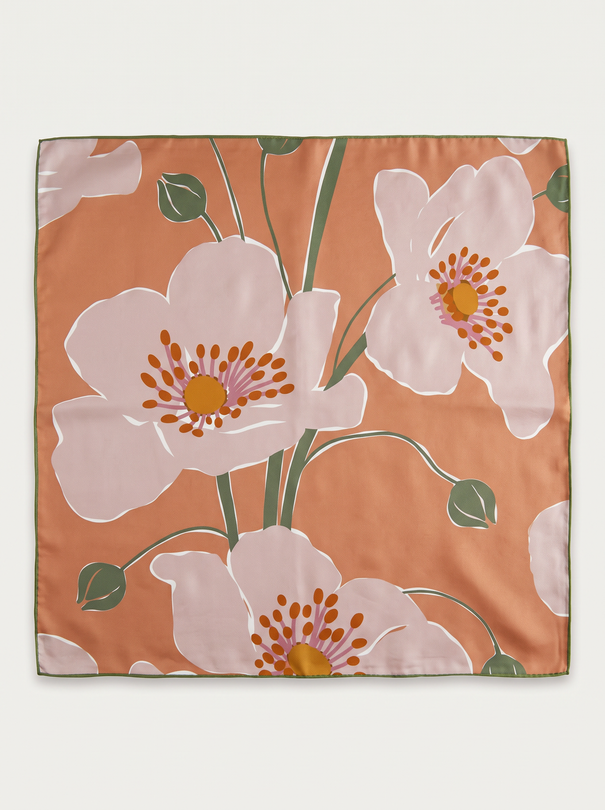 "Muted Apricot" Floral 100% Mulberry Silk Scarf