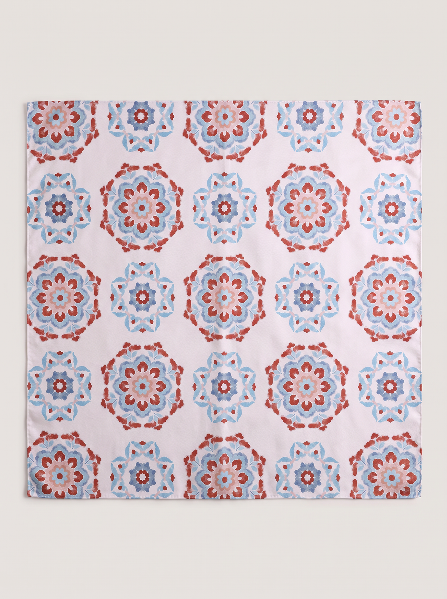 "Oriental Medallion" Floral 100% Mulberry Silk Scarf