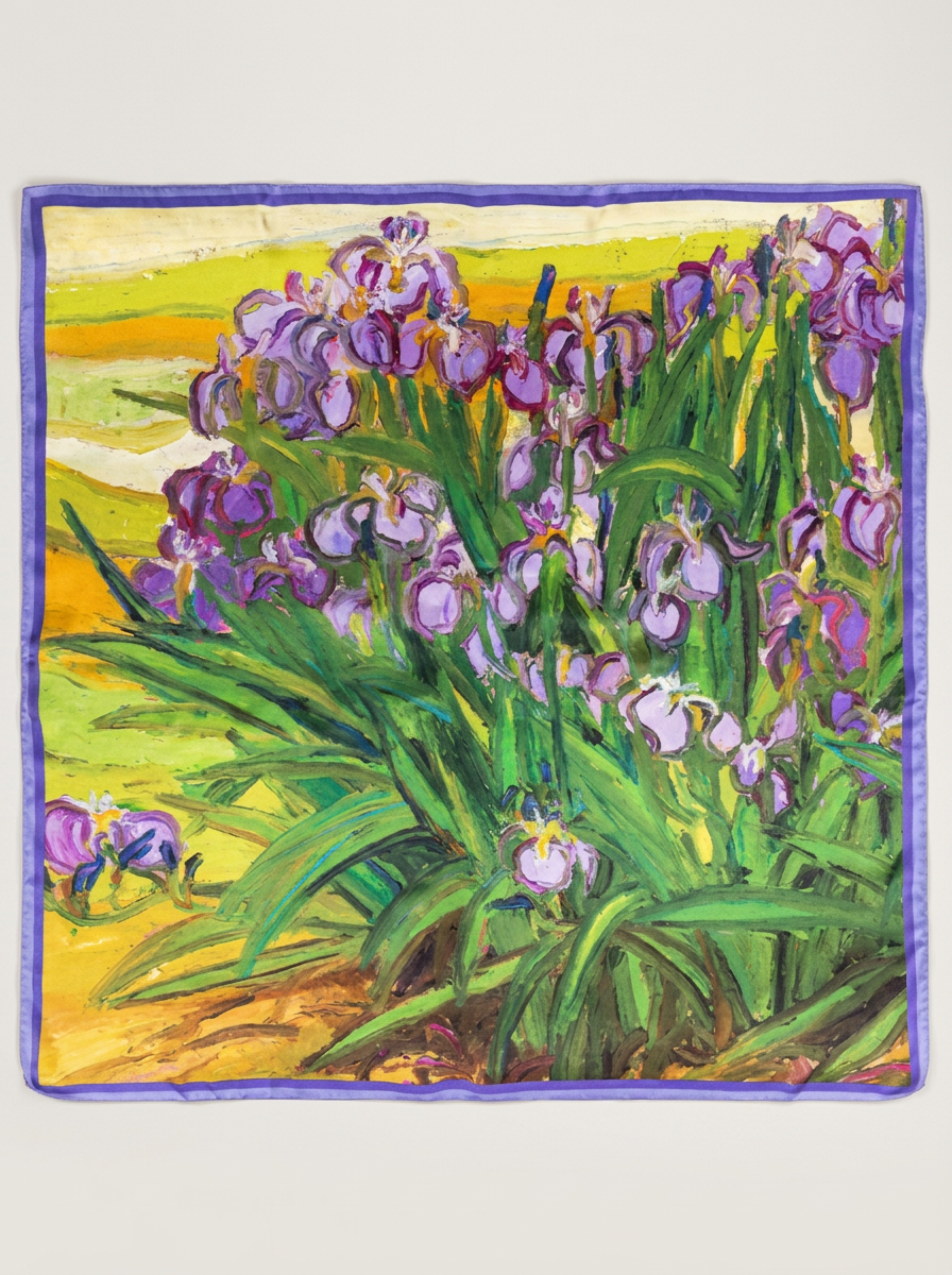 "Purple Iris" Oil-Painting 100% Mulberry Silk Scarf