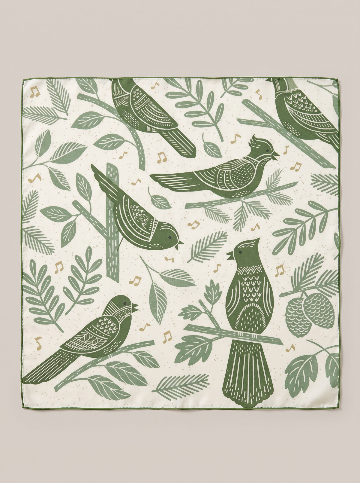 "Botanical Garden" Bird 100% Mulberry Silk Scarf