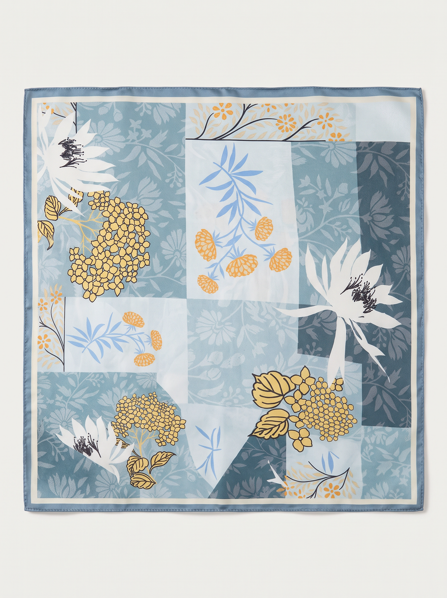 "Summer Lotus" Floral 100% Mulberry Silk Scarf