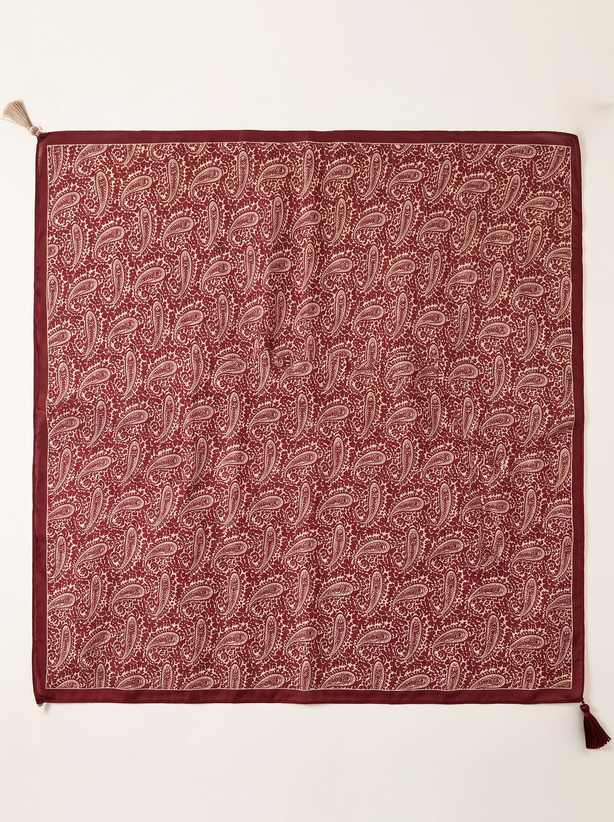 Paisley Border Tassel Square Scarf