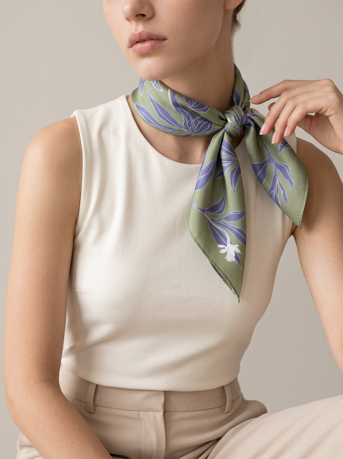 "Quiet Sandalwood" Botanical 100% Mulberry Silk Scarf