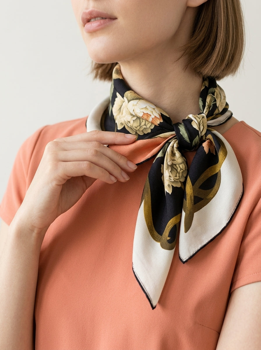 "Baroque Bloom" Rose 100% Mulberry Silk Scarf