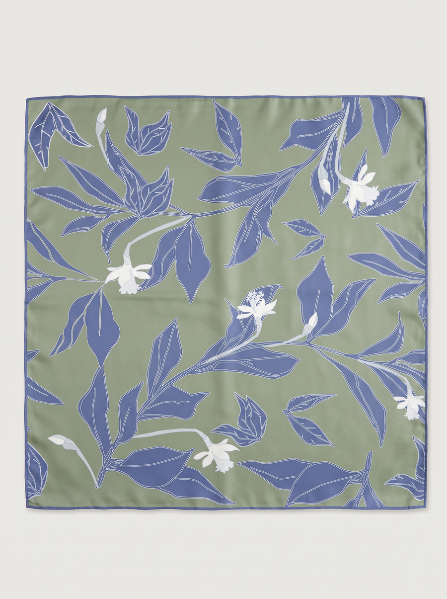 "Quiet Sandalwood" Botanical 100% Mulberry Silk Scarf