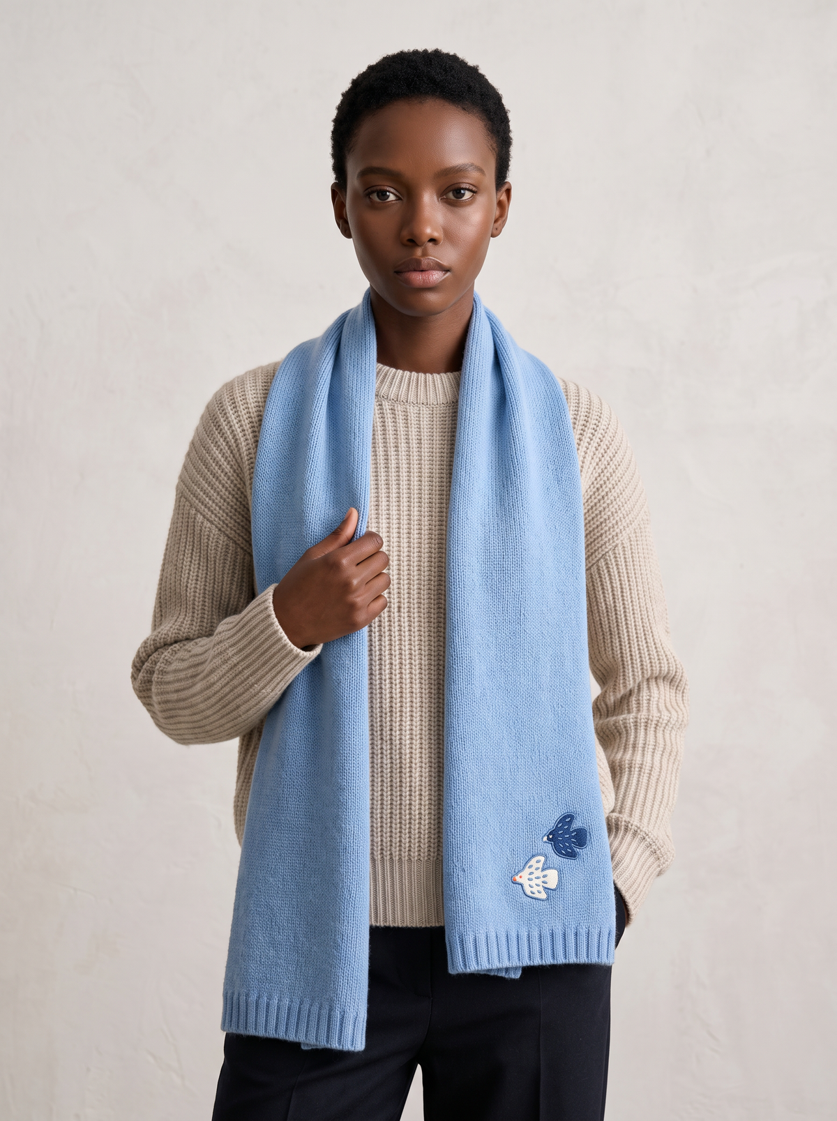 "Dove in Flight" Embroidered 100% Merino Wool Scarf