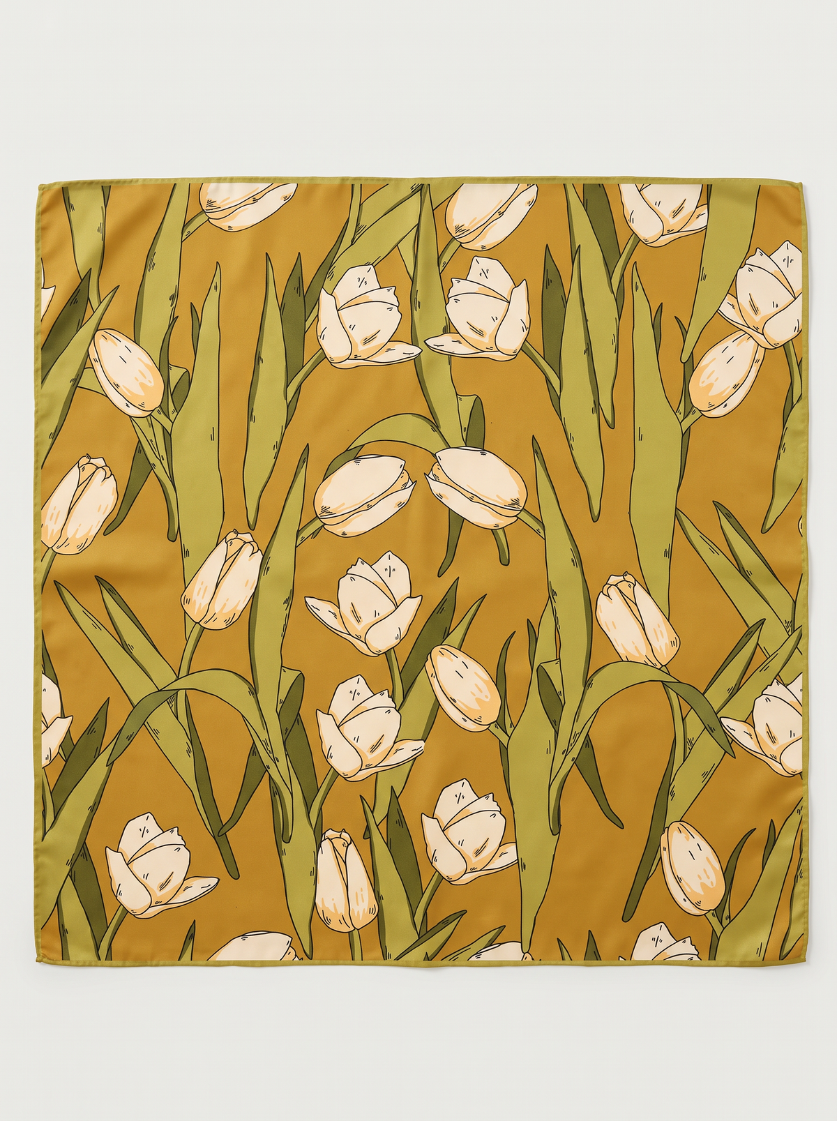 "Jade Lake Tulip" Floral 100% Mulberry Silk Scarf