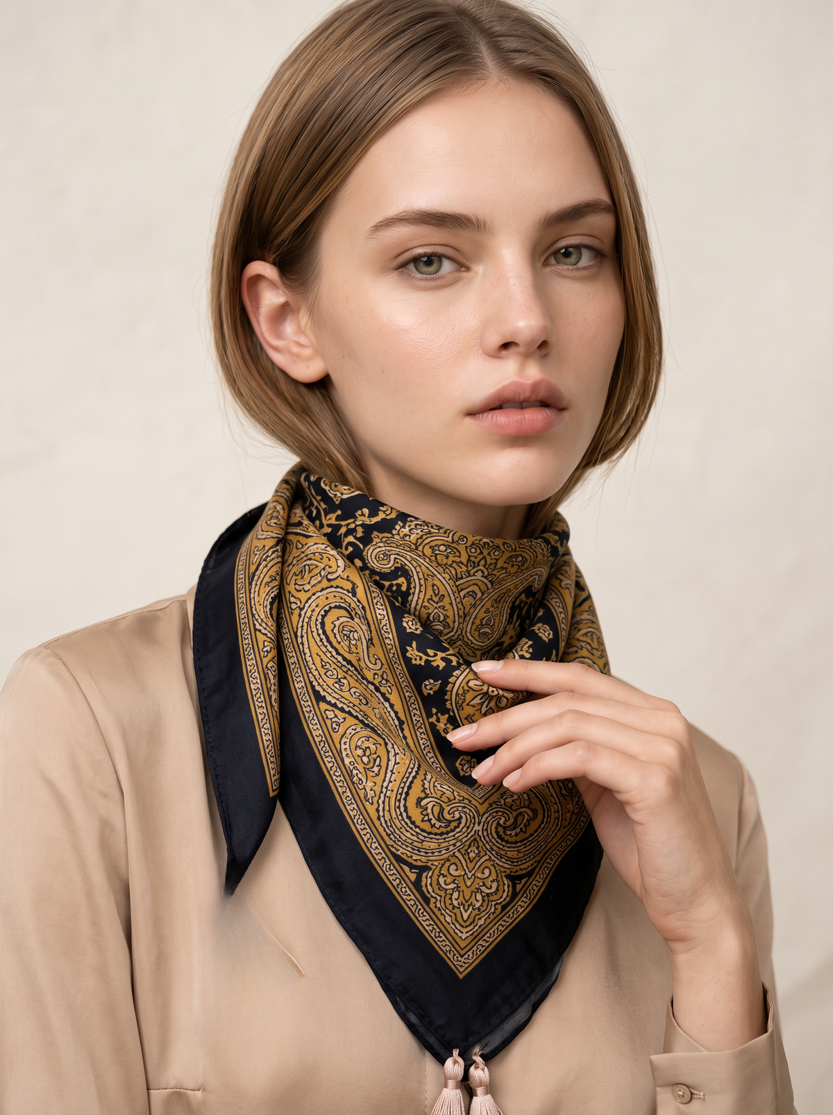 Paisley Border Tassel Square Scarf