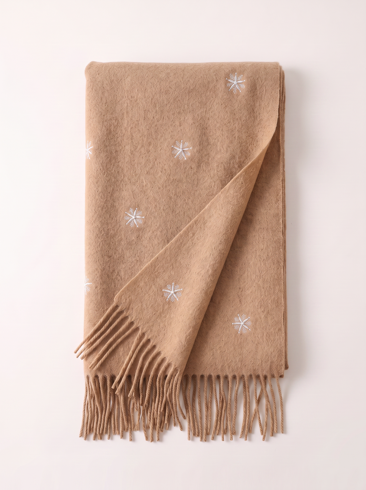 "Winter Pearl" Embroidered Snowflake Wool Wrap