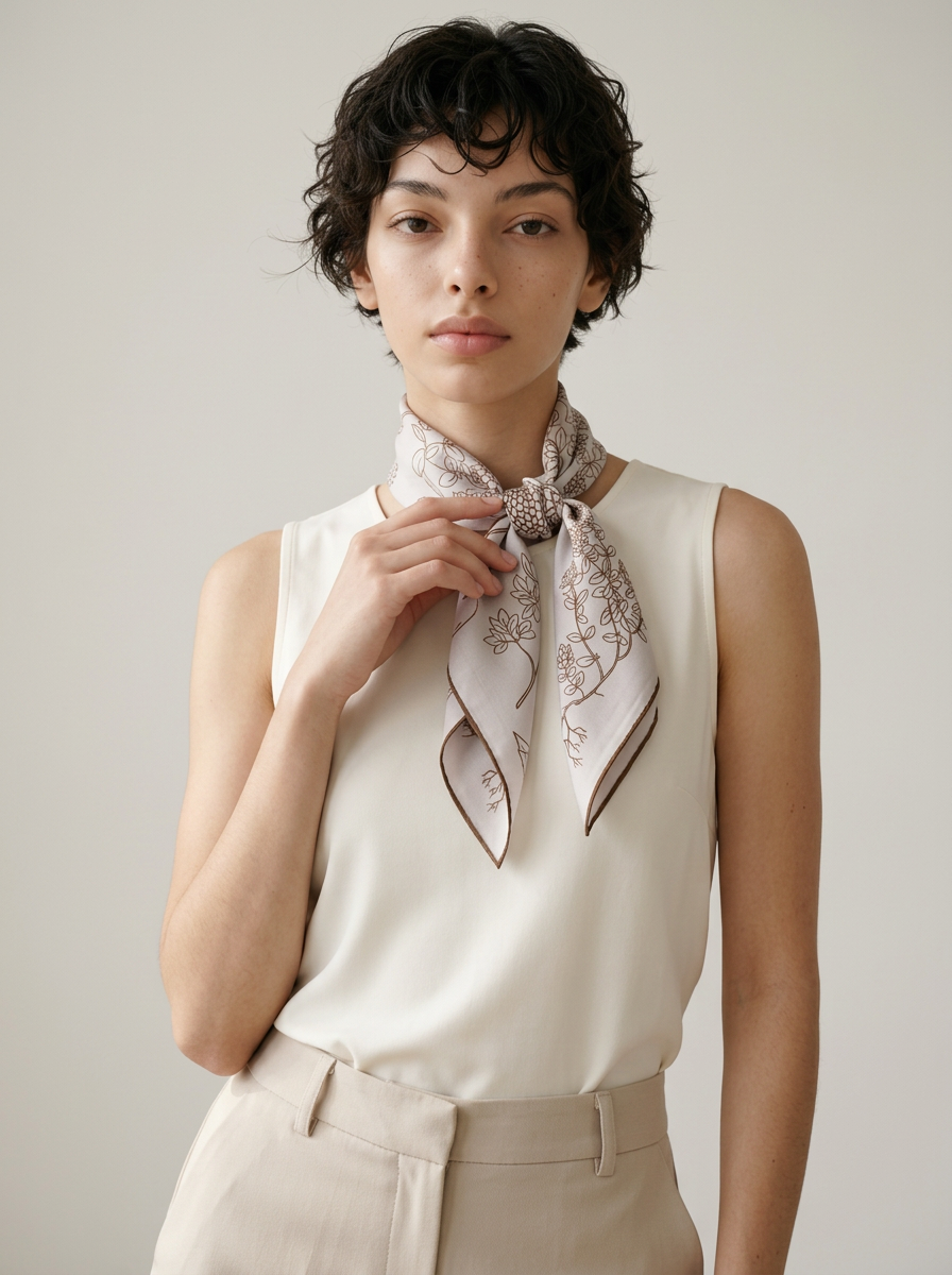 "Quiet Blossom" Floral 100% Mulberry Silk Scarf