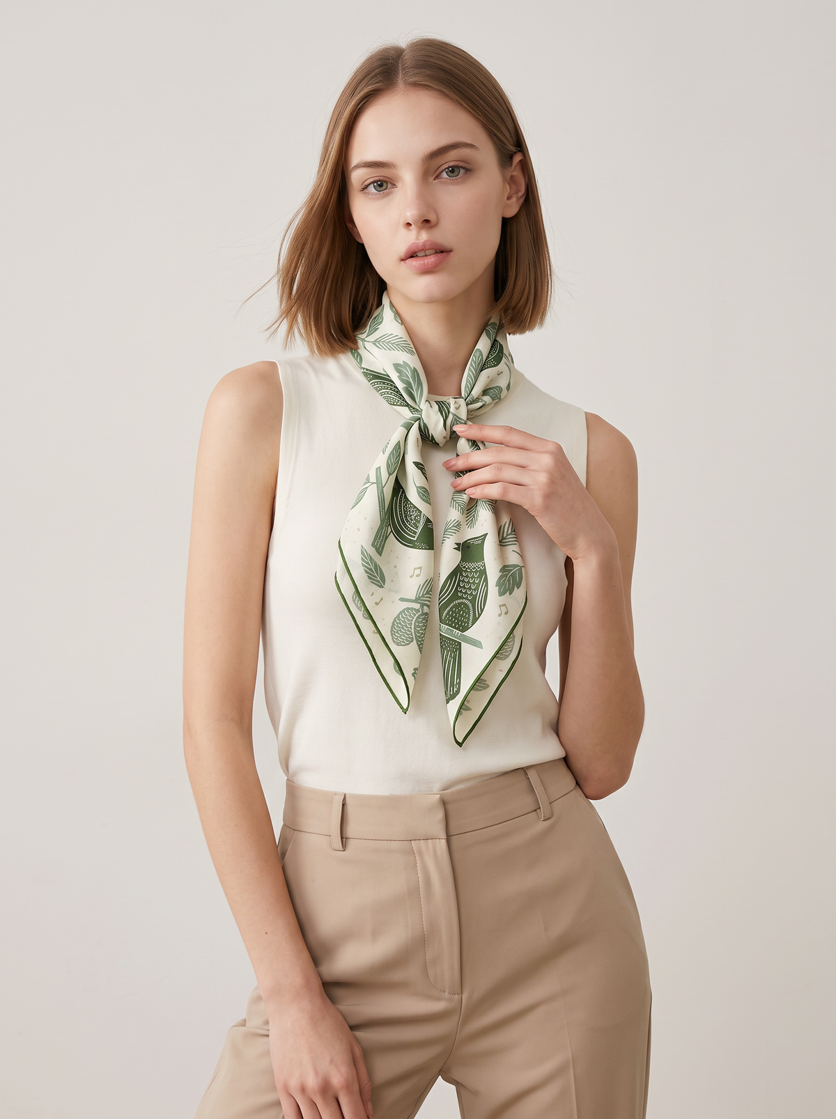 "Botanical Garden" Bird 100% Mulberry Silk Scarf