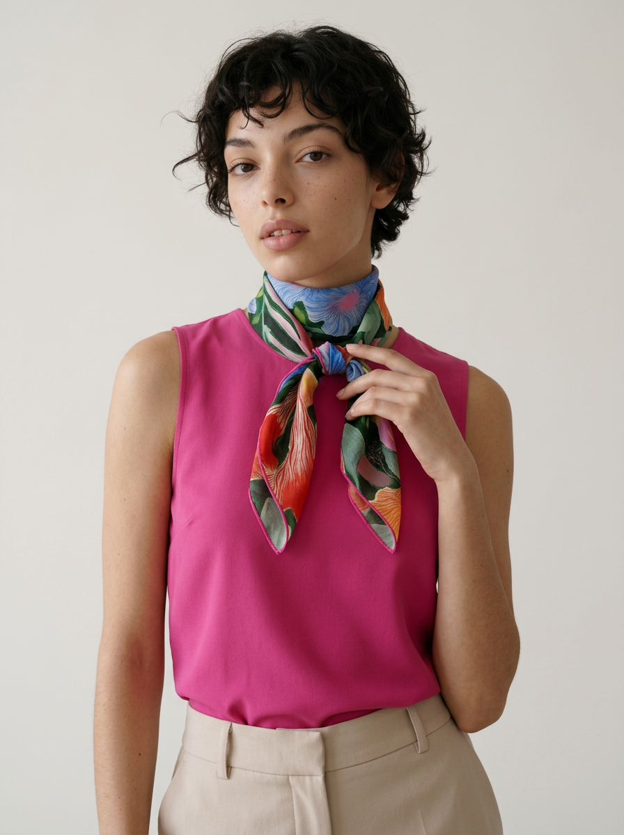"Summer Nightfall" Floral 100% Mulberry Silk Scarf