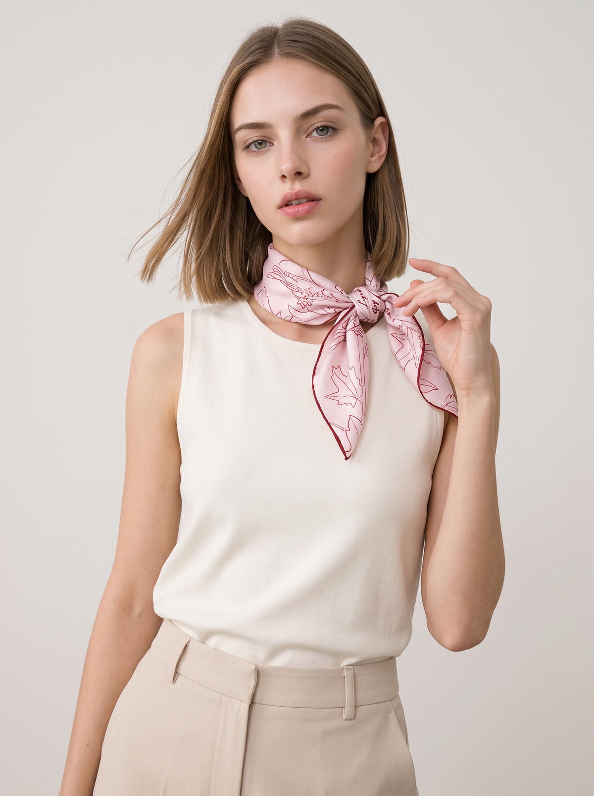 "Pink Woodland" Line-Art 100% Mulberry Silk Scarf