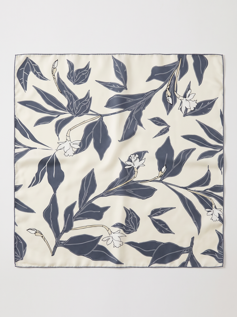 "Quiet Sandalwood" Botanical 100% Mulberry Silk Scarf