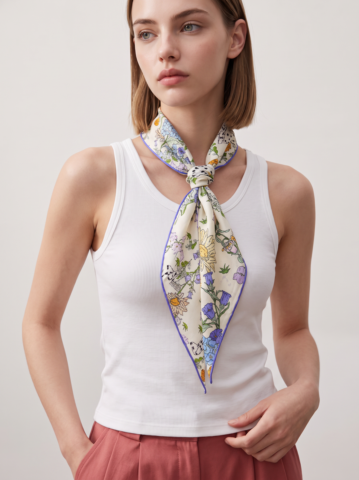 "Floral Reverie" Hand-Painted 100% Mulberry Silk Triangle Scarf