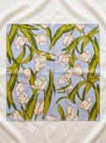 "Jade Lake Tulip" Floral 100% Mulberry Silk Scarf