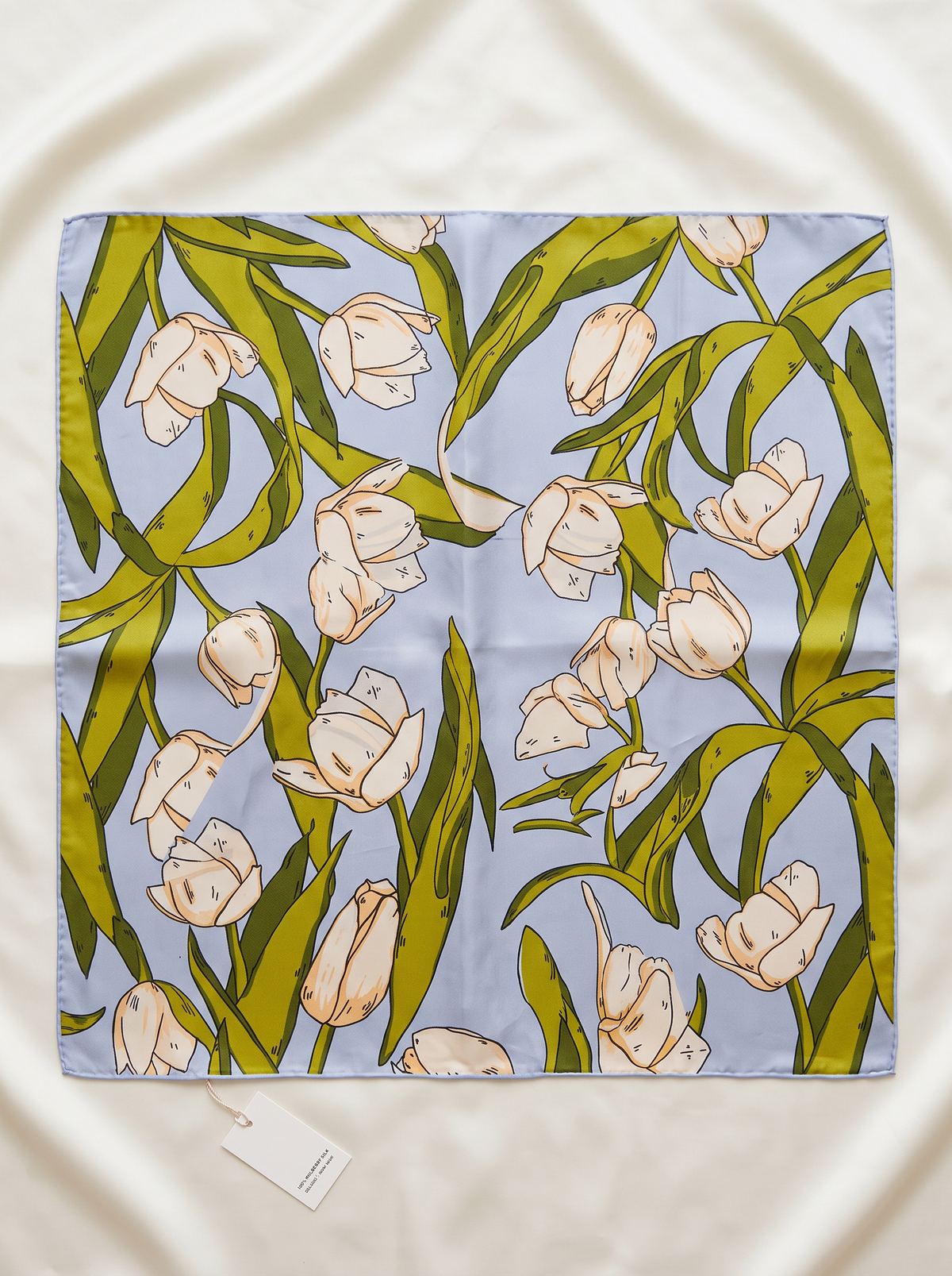 "Jade Lake Tulip" Floral 100% Mulberry Silk Scarf