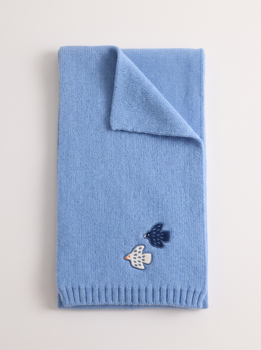 "Dove in Flight" Embroidered 100% Merino Wool Scarf