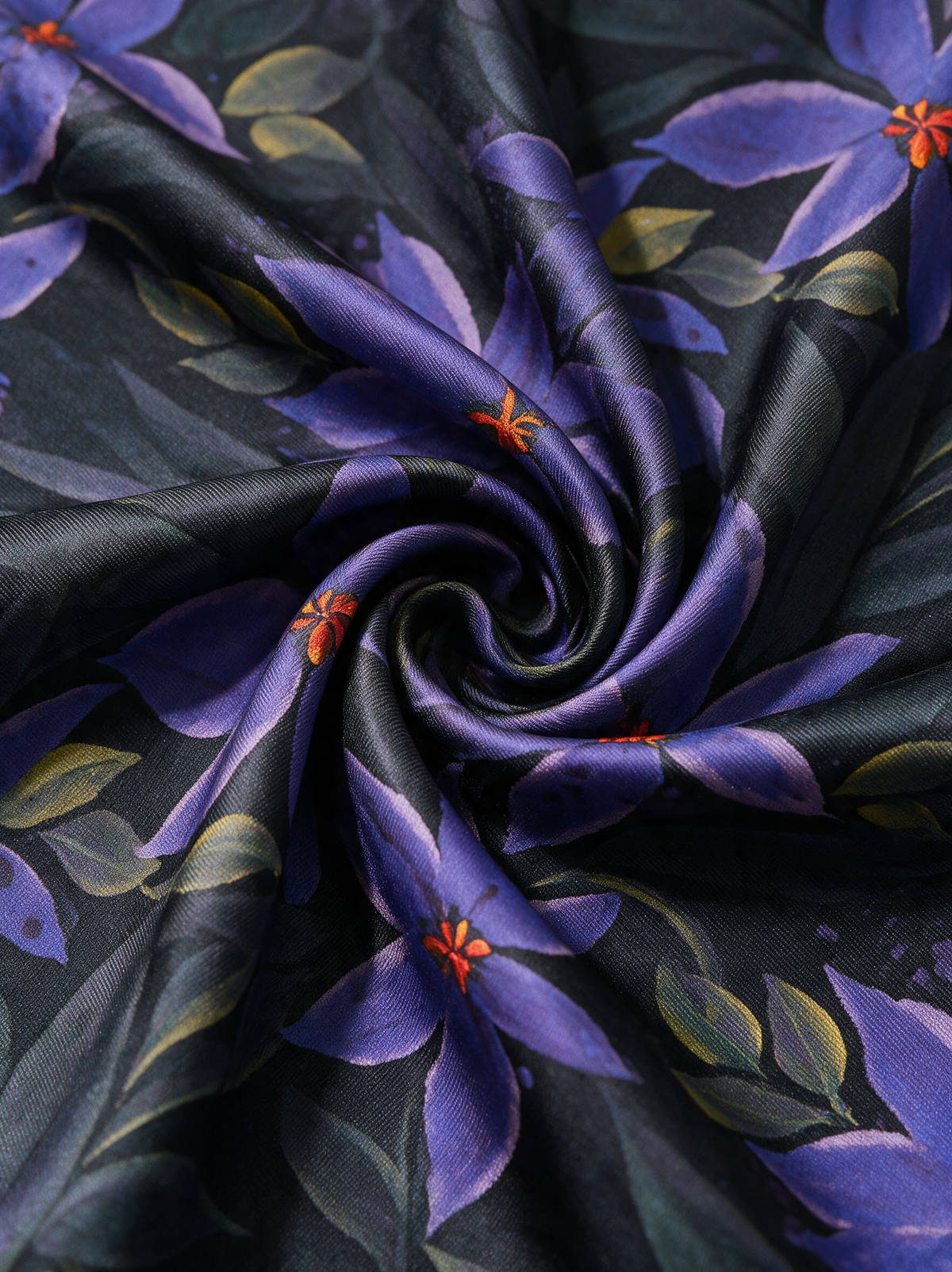 "Mystic Midnight Garden" 100% Mulberry Silk Scarf
