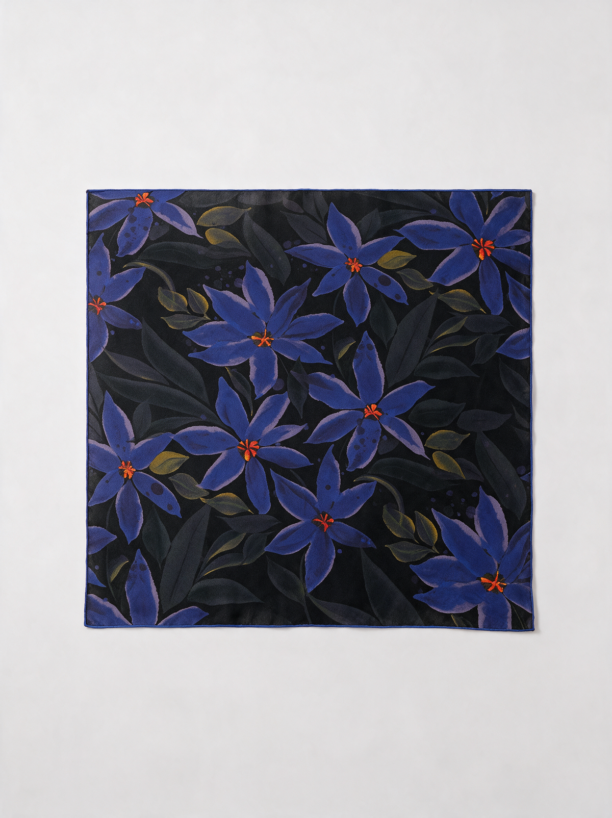 "Mystic Midnight Garden" 100% Mulberry Silk Scarf
