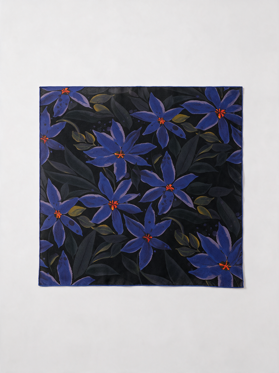 "Mystic Midnight Garden" 100% Mulberry Silk Scarf