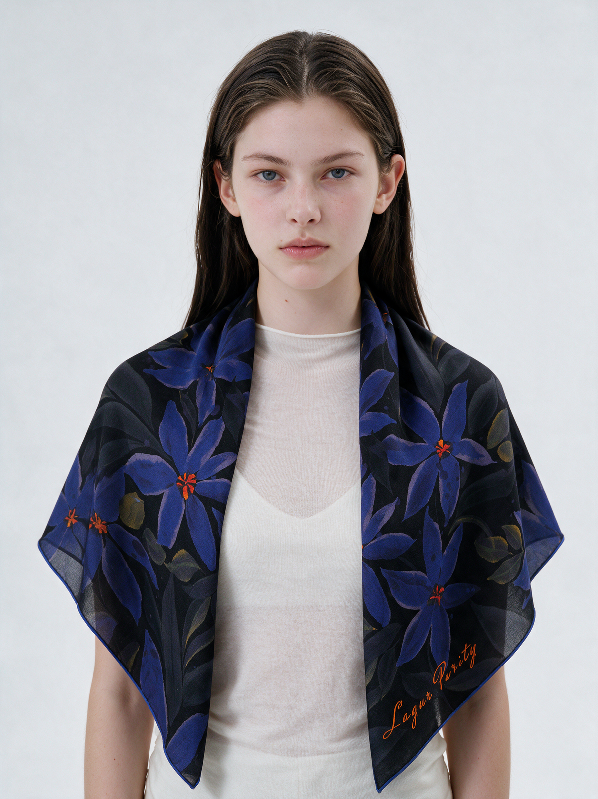 "Mystic Midnight Garden" 100% Mulberry Silk Scarf