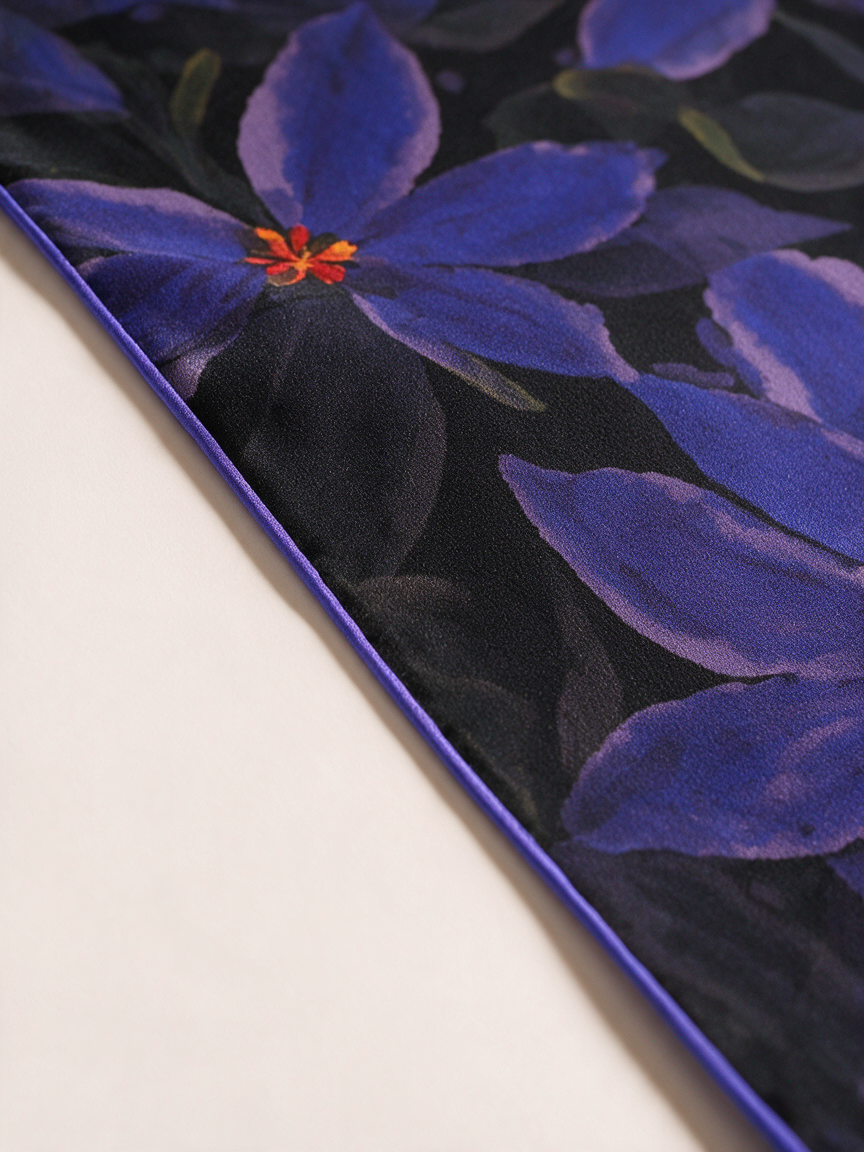 "Mystic Midnight Garden" 100% Mulberry Silk Scarf