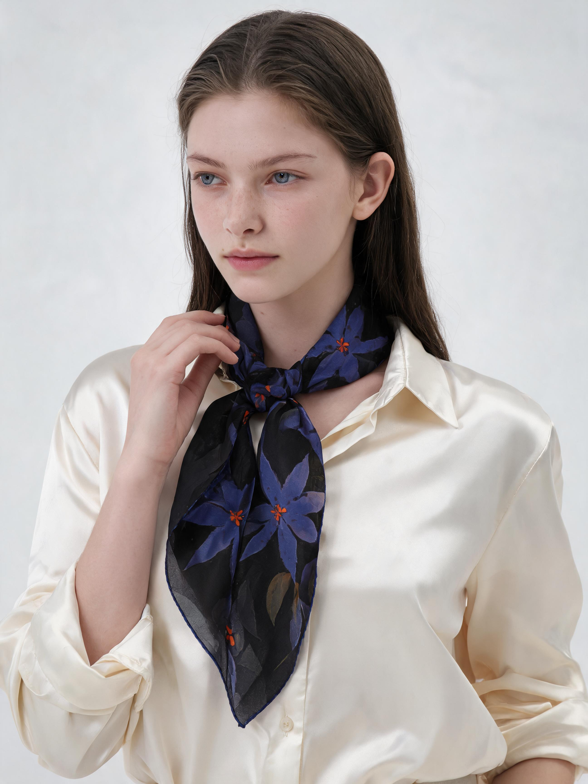 "Mystic Midnight Garden" 100% Mulberry Silk Scarf
