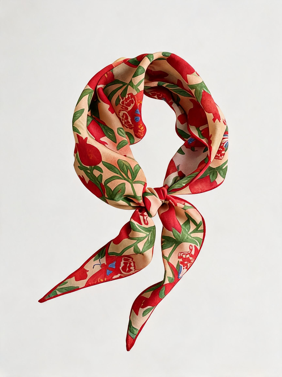 "Crimson Harvest" Flora & Butterfly 100% Mulberry Silk Diamond Scarf