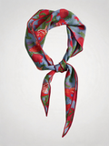 "Crimson Harvest" Flora & Butterfly 100% Mulberry Silk Diamond Scarf