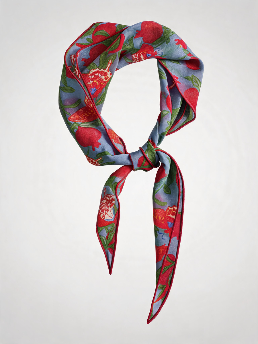 "Crimson Harvest" Flora & Butterfly 100% Mulberry Silk Diamond Scarf
