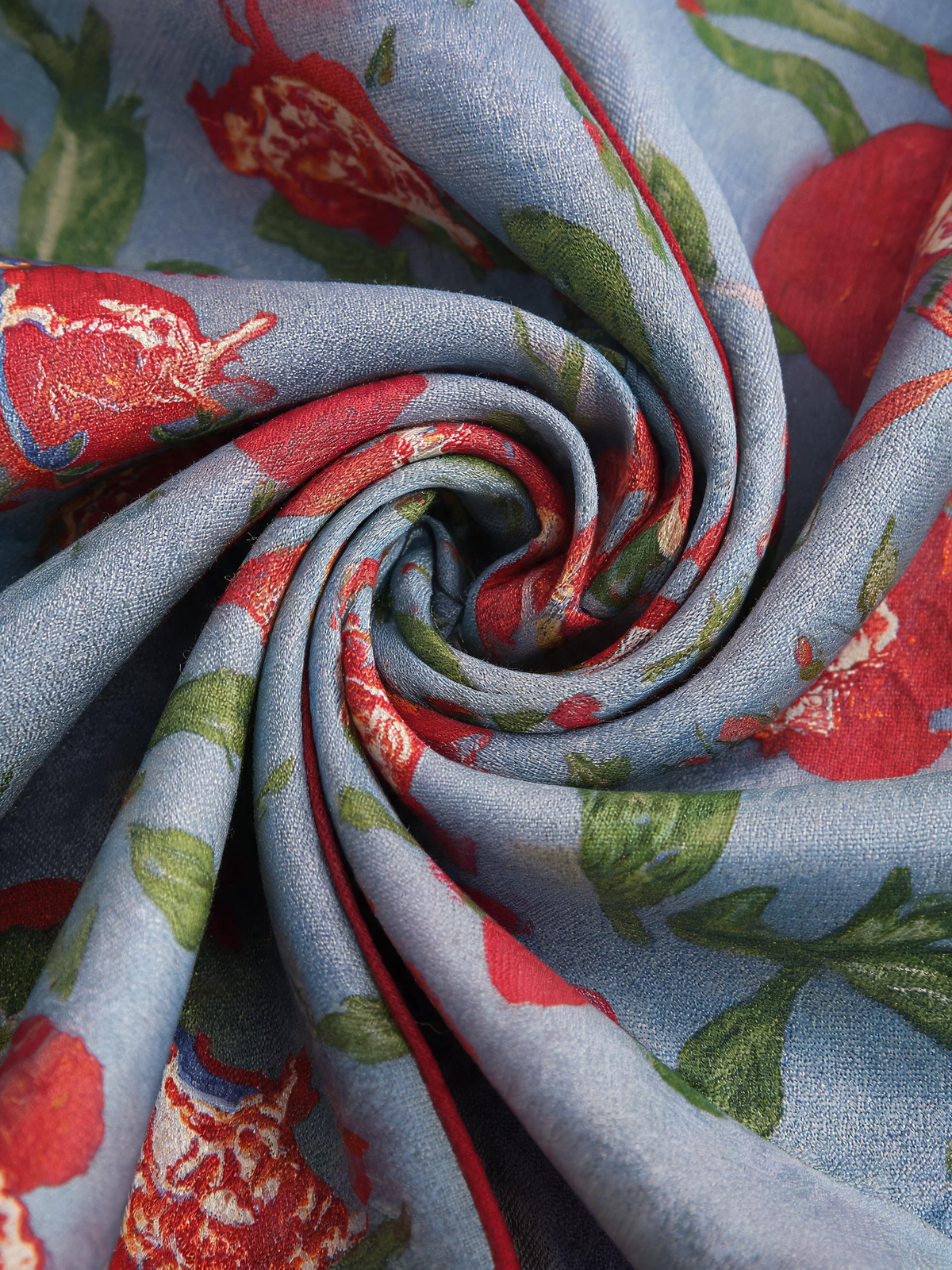 "Crimson Harvest" Flora & Butterfly 100% Mulberry Silk Diamond Scarf