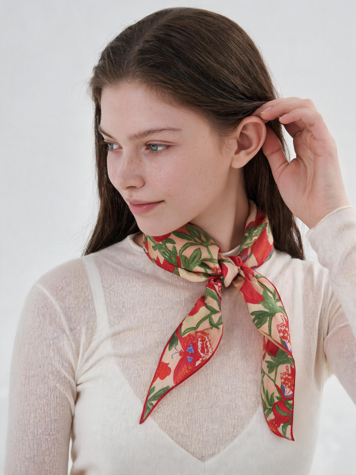 "Crimson Harvest" Flora & Butterfly 100% Mulberry Silk Diamond Scarf