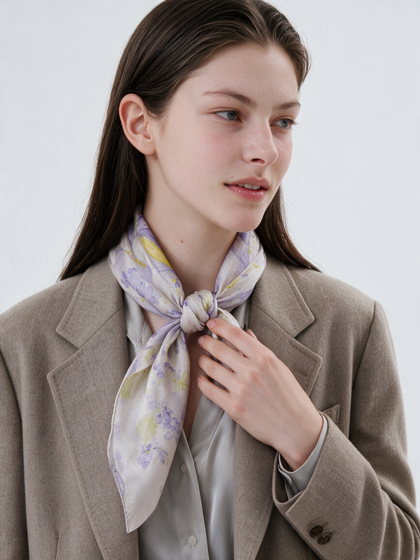 "Aura of Provence" Butterfly & Vineyard 100% Mulberry Silk Scarf