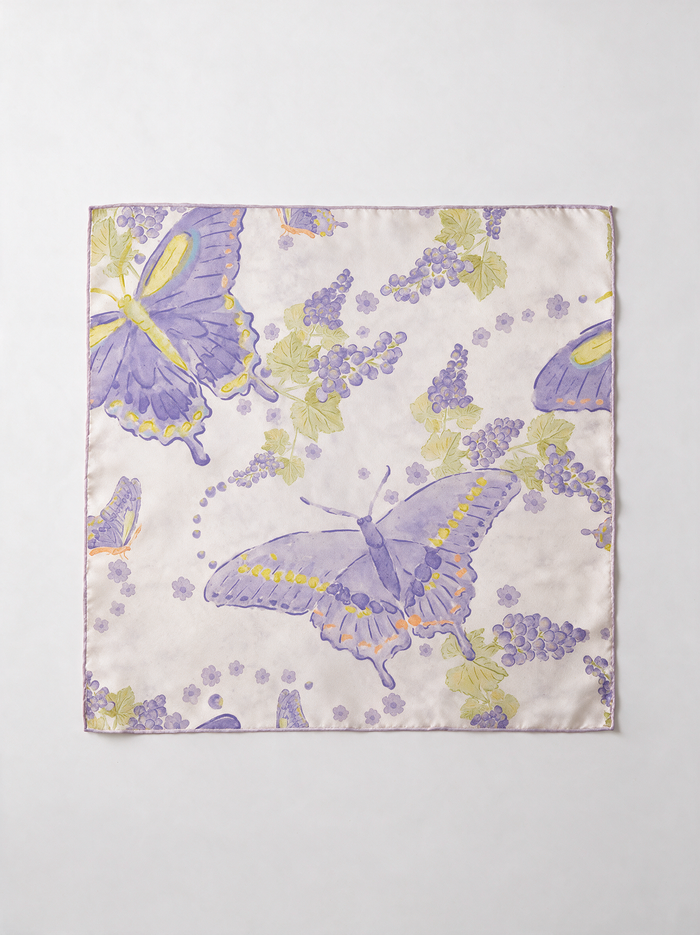 "Aura of Provence" Butterfly & Vineyard 100% Mulberry Silk Scarf