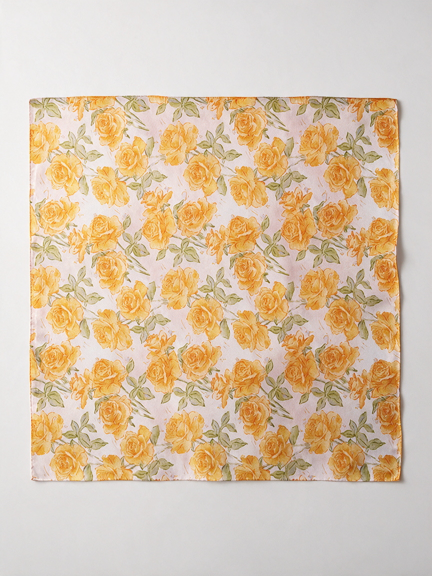 Golden Secret Garden" Yellow Rose 100% Mulberry Silk Scarf