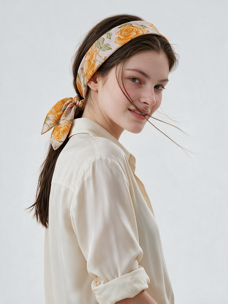 Golden Secret Garden" Yellow Rose 100% Mulberry Silk Scarf