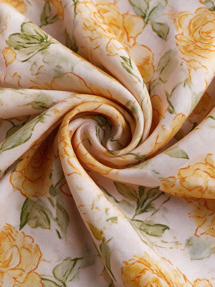 Golden Secret Garden" Yellow Rose 100% Mulberry Silk Scarf