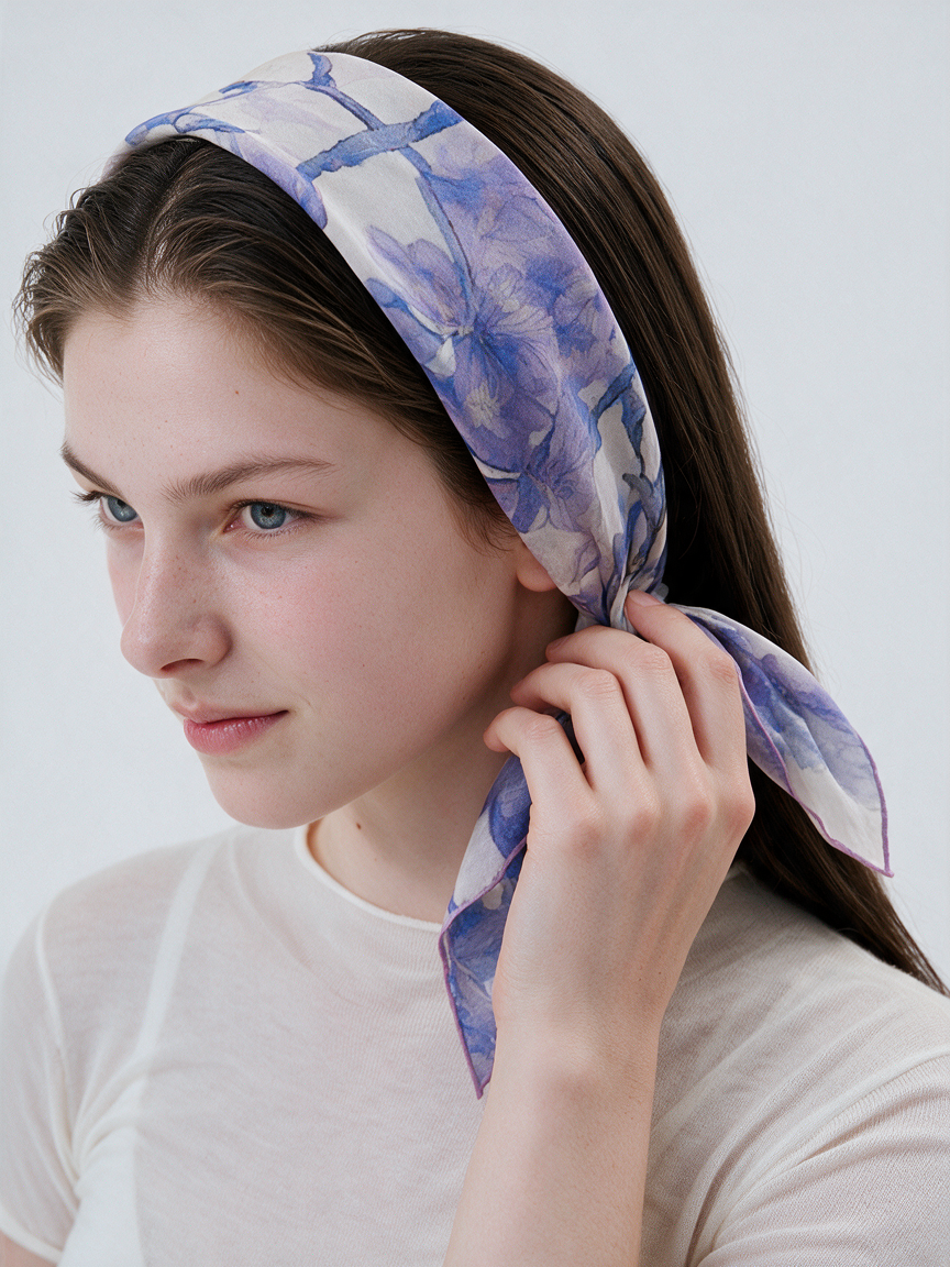 "Ethereal Violet" Eastern Ink-Wash 100% Mulberry Silk Scarf
