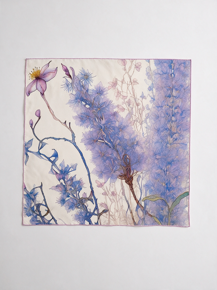 "Ethereal Violet" Eastern Ink-Wash 100% Mulberry Silk Scarf