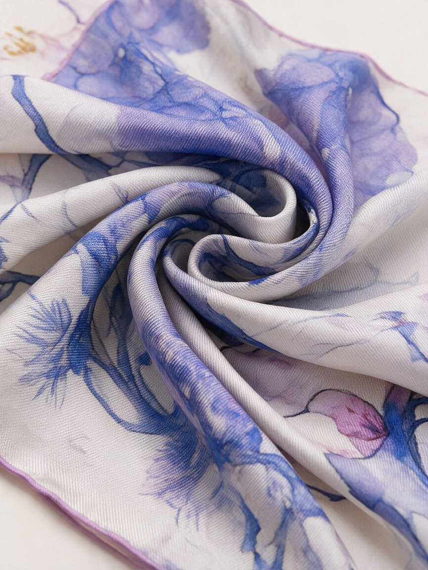 "Ethereal Violet" Eastern Ink-Wash 100% Mulberry Silk Scarf