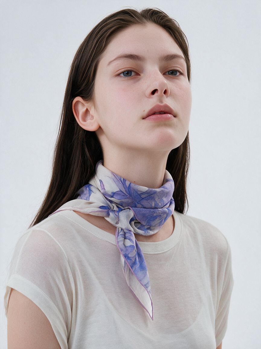 "Ethereal Violet" Eastern Ink-Wash 100% Mulberry Silk Scarf