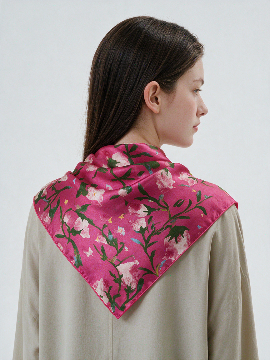 "Garden Reverie" Morning Glory 100% Mulberry Silk Scarf