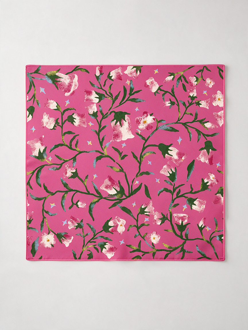 "Garden Reverie" Morning Glory 100% Mulberry Silk Scarf