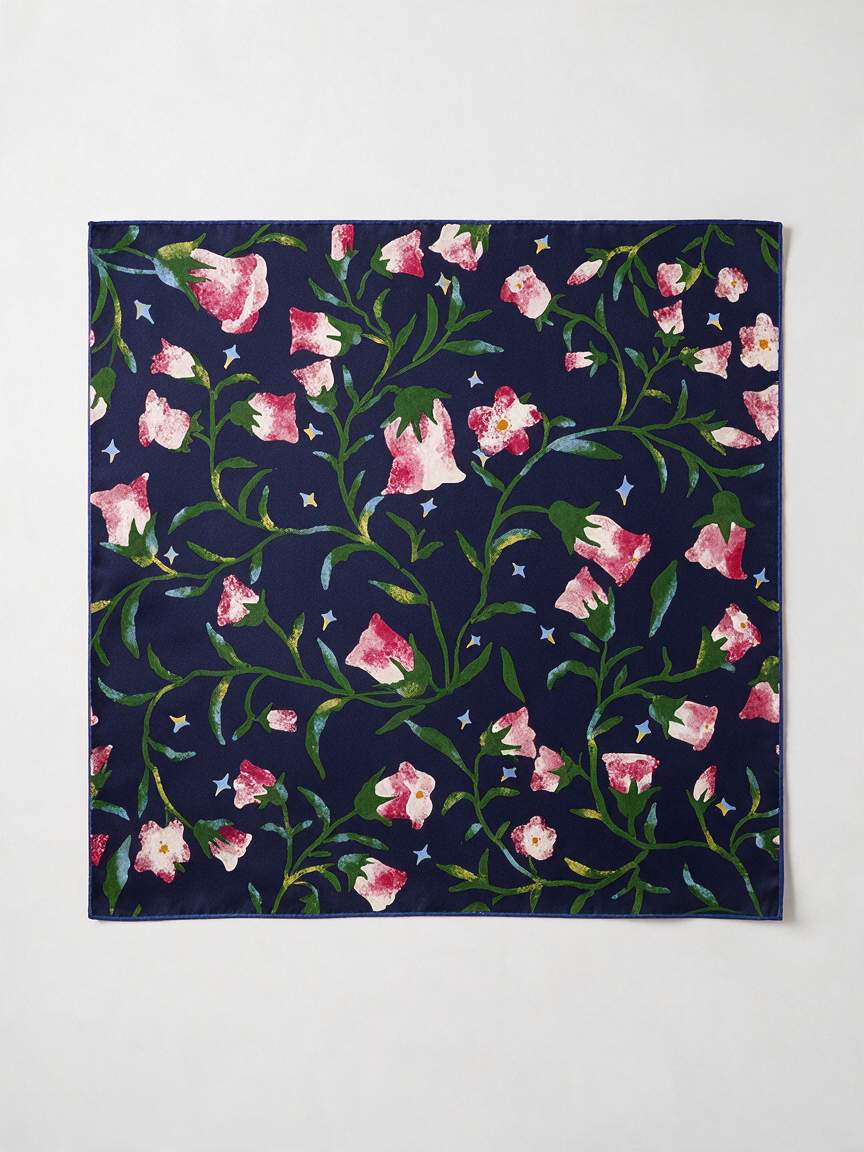 "Garden Reverie" Morning Glory 100% Mulberry Silk Scarf