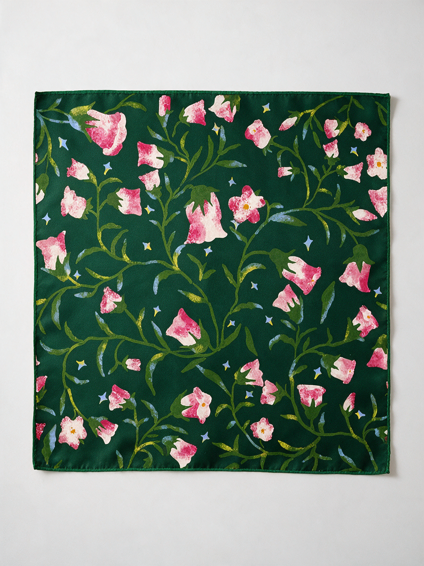 "Garden Reverie" Morning Glory 100% Mulberry Silk Scarf