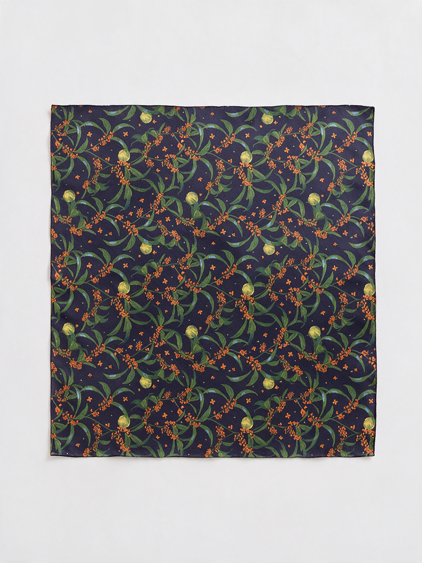 "Osmanthus Nights" Floral 100% Mulberry Silk Scarf