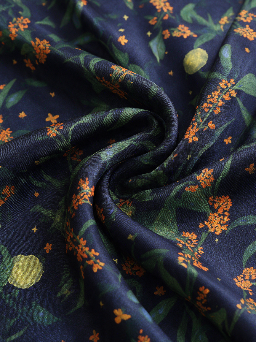"Osmanthus Nights" Floral 100% Mulberry Silk Scarf