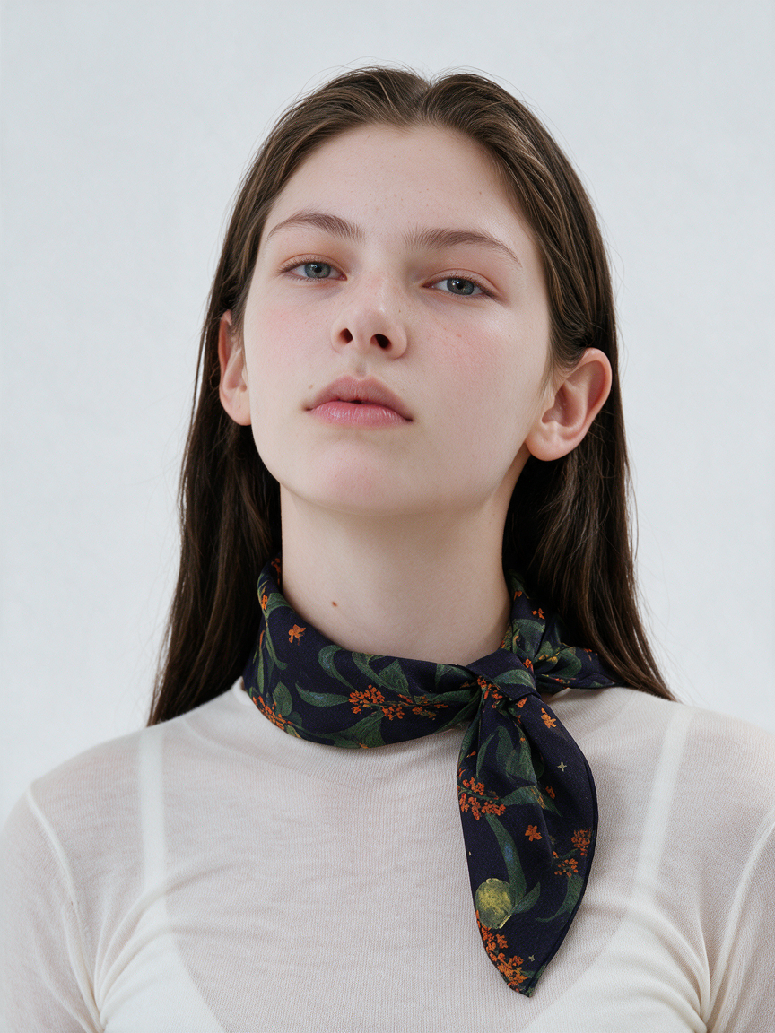 "Osmanthus Nights" Floral 100% Mulberry Silk Scarf