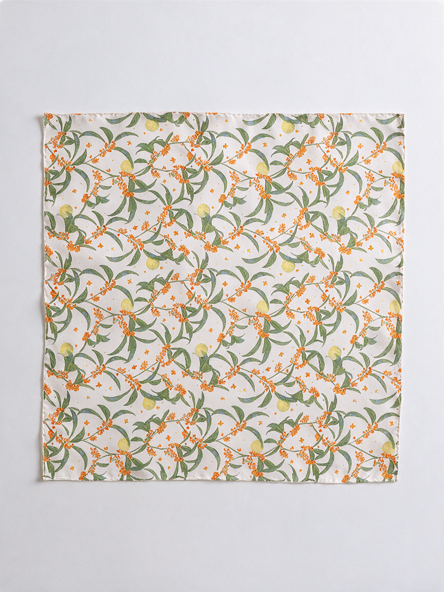 "Osmanthus Nights" Floral 100% Mulberry Silk Scarf